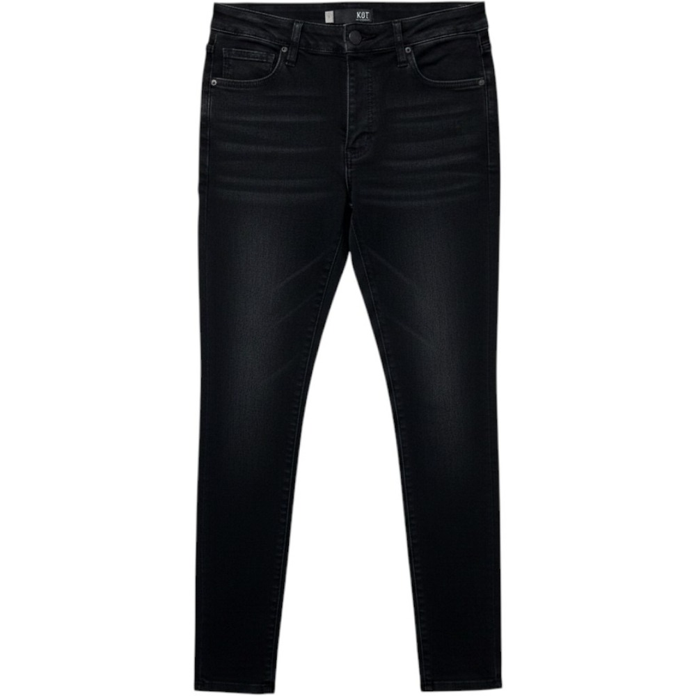 Kut from the Kloth Donna High Rise Skinny Jeans Black Distressed Button Fly Sz 4
